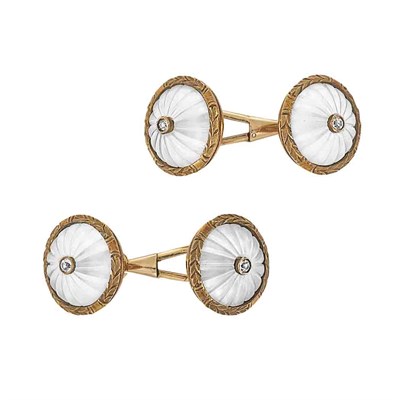 Lot 154 - Antique Gold, Carved Frosted Rock Crystal and Diamond Cufflinks
