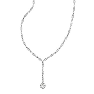 Lot 387 - White Gold and Diamond Pendant-Necklace