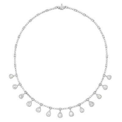 Lot 173 - White Gold and Diamond Fringe Necklace