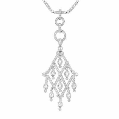 Lot 120 - White Gold and Diamond Pendant-Necklace