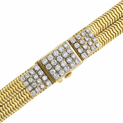 Lot 452 - Double Strand Gold Snake Chain and Diamond Bracelet-Watch