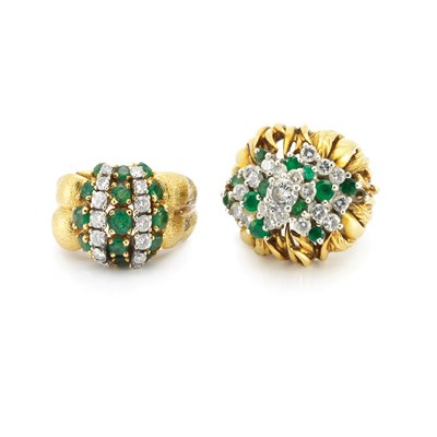 Lot 447 - Two Gold, Diamond and Emerald Rings