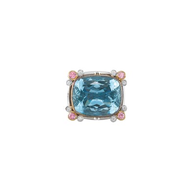 Lot 40 - Two-Color Gold, Aquamarine, Pink Sapphire and Diamond Ring
