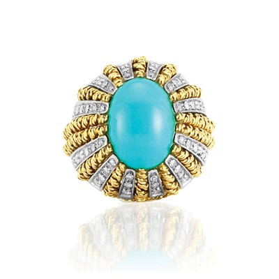 Lot 471 - Gold, Turquoise and Diamond Dome Ring