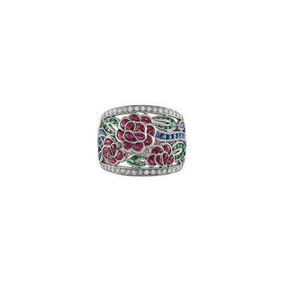 Lot 203 - White Gold, Gem-Set and Diamond Ring