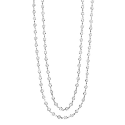 Lot 524 - Long White Gold and Diamond Chain Necklace