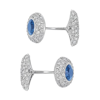 Lot 111 - Pair of White Gold, Sapphire and Diamond Cufflinks