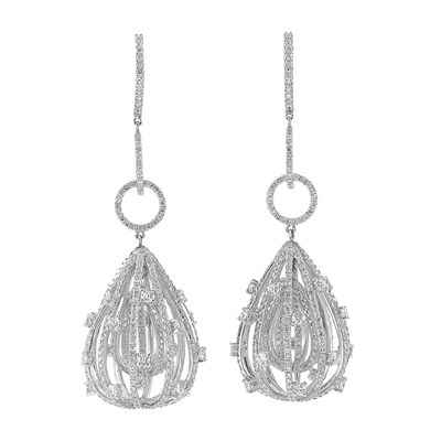 Lot 119 - Pair of White Gold and Diamond Pendant-Earrings