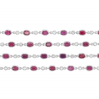 Lot 116 - Long Platinum, Ruby and Diamond Chain Necklace