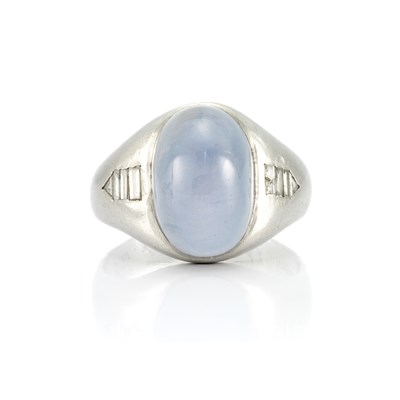 Lot 729 - Gentleman's Platinum and Grayish-Blue Star Sapphire Ring