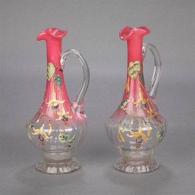 Lot 388 - Pair of French Art Nouveau Enameled Glass...
