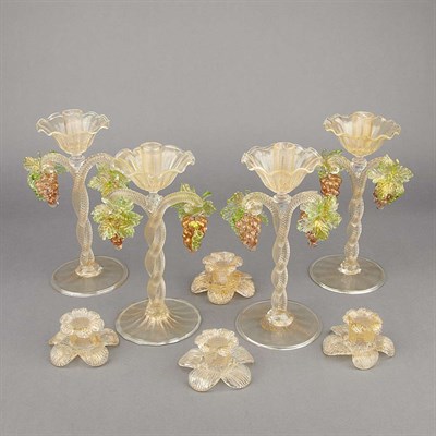 Lot 303 - Set of Four Murano Glass Tall Candlesticks...