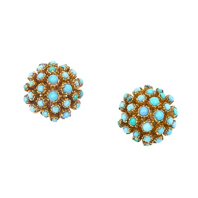 Lot 341 - Pair of Gold and Turquoise Earclips