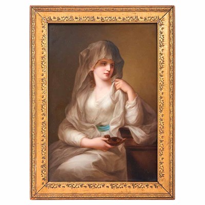 Lot 444 - Framed Continental Painted Porcelain Plaque of...