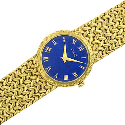 Lot 102 - Gold and Lapis Mesh Wristwatch, Piaget