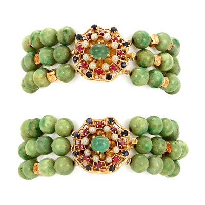 Lot 133 - Two Gold and Jade Bracelets
