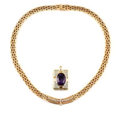 Lot 20 - Gold and Diamond Necklace and Gold, Diamond and Amethyst Pendant