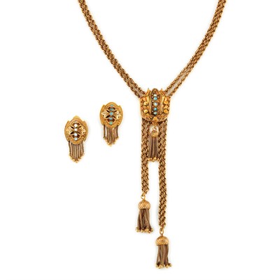 Lot 143 - Gold Slide Necklace and Pair of Earrings