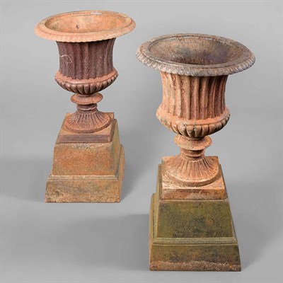 Lot 320 - Pair of Neoclassical Style Iron Garden Urns...