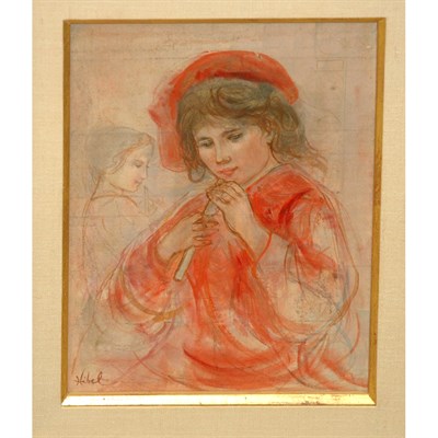 Lot 40 - Edna Hibel American, b. 1917 Flute Player...