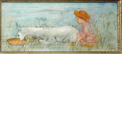 Lot 41 - Edna Hibel American, b. 1917 Child and Llama...