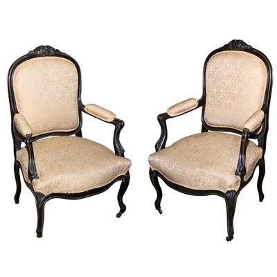 Lot 421 - Pair of Louis XV Style Painted Wood Fauteuils