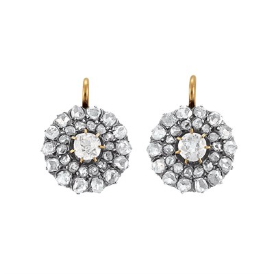 Lot 73 - Pair of Antique Silver, Gold and Diamond Earrings