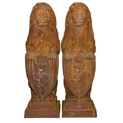 Lot 408 - Pair of Iron Garden Figures of Lions with...