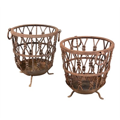 Lot 214 - Pair of Iron Rope-Form Garden Jardinieres...