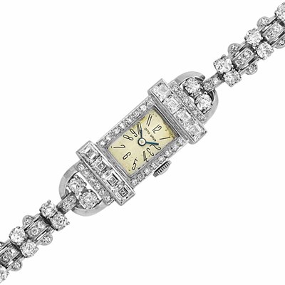 Lot 493 - Art Deco Platinum and Diamond Wristwatch, Otto Grun