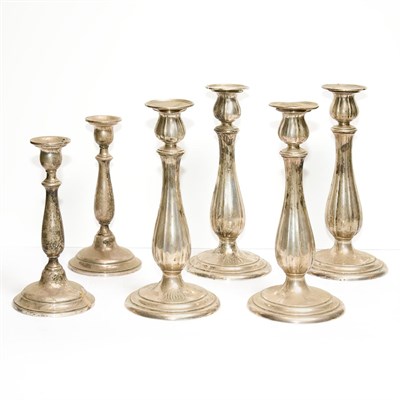 Lot 312 - Three Pairs of Sterling Silver Candlesticks...