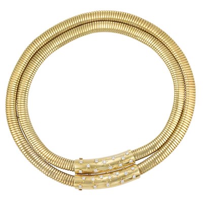Lot 454 - Double Strand Gold Snake Chain and Diamond Slide Necklace, Van Cleef & Arpels