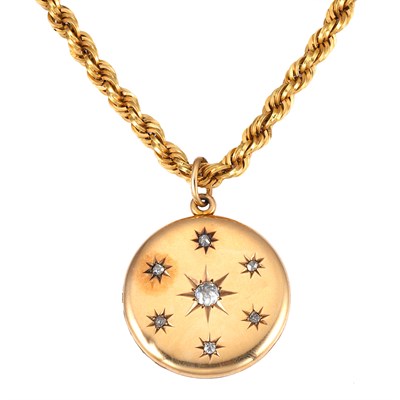 Lot 88 - Gold-Filled and Diamond Locket with Gold Rope Chain