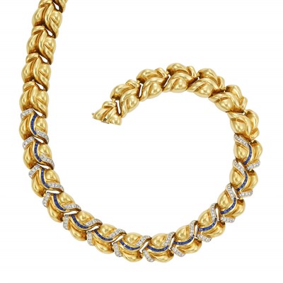 Lot 475 - Gold, Diamond and Sapphire Necklace