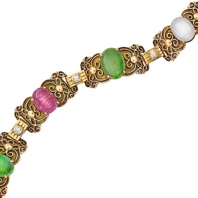 Lot 316 - Antique Gold, Gem-Set and Diamond Bracelet