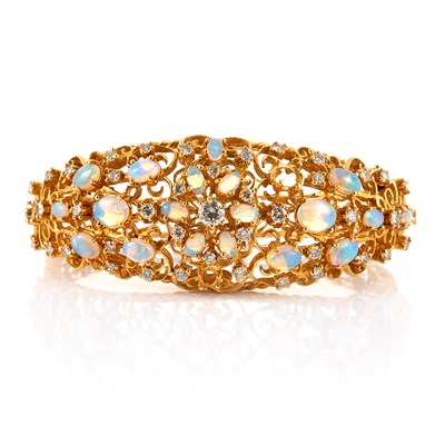 Lot 80 - Gold, Opal and Diamond Bangle Bracelet