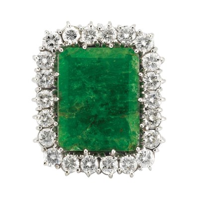Lot 290 - White Gold, Emerald and Diamond Ring