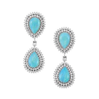 Lot 75 - Pair of Opal and Diamond Earrings