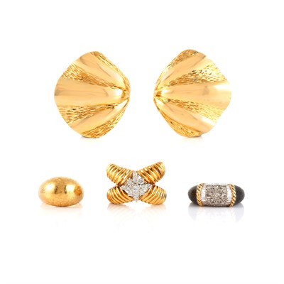 Lot 151 - Three Gold Rings and Pair of Earrings
