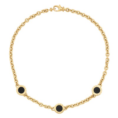 Lot 182 - Gold and Black Onyx Chain Necklace, Bulgari