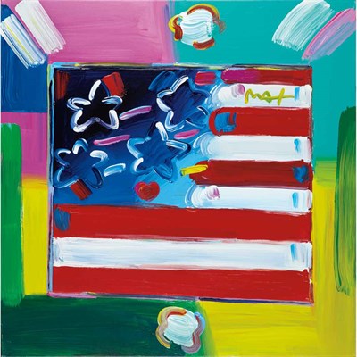 Lot 163 - Peter Max American, b. 1937 Flag with Heart...
