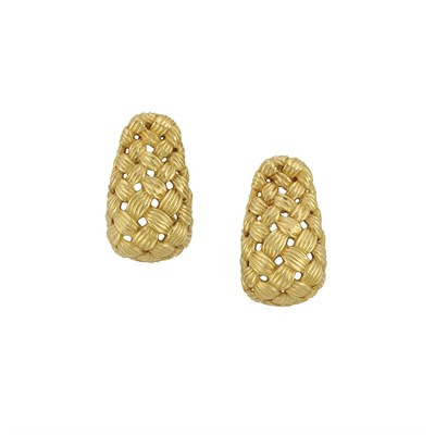 Lot 220 - Pair of Gold Basketweave Hoop Earrings, Angela Cummings