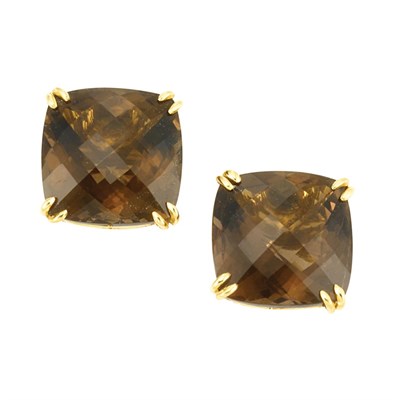 Lot 146 - Pair of Gold and Smoky Quartz Earrings, Sora & Roshi