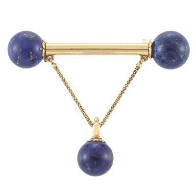 Lot 82 - Antique Gold and Lapis Fibula Brooch