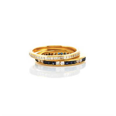 Lot 12 - Two Gold, Diamond and Sapphire Guard Rings