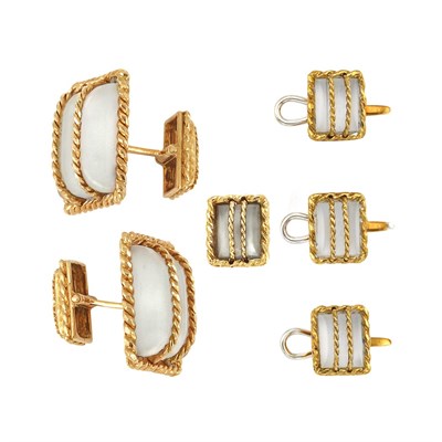 Lot 159 - Gold and Frosted Rock Crystal Dress Set and Tie Tac, David Webb