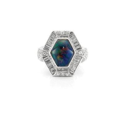Lot 87 - White Gold, Black Opal and Diamond Ring