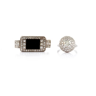 Lot 27 - Black Onyx and Diamond Pin and Diamond Cluster Ring