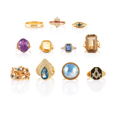 Lot 157 - Eleven Assorted Gold and Gem-Set Rings