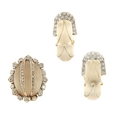 Lot 32 - Rock Crystal and Diamond Ring and Pair of Earrings